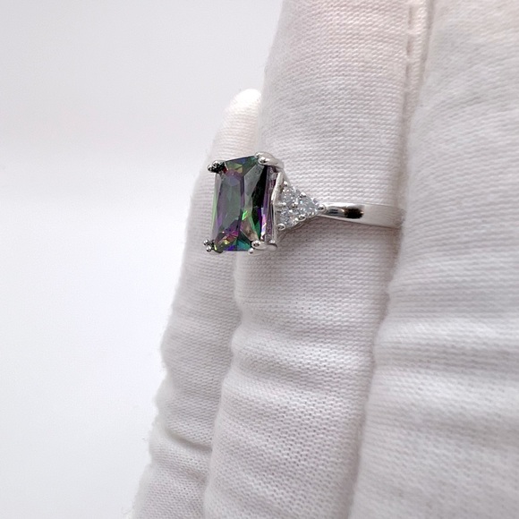 .925 Sterling Silver Rainbow Cz Ring - Picture 13 of 16